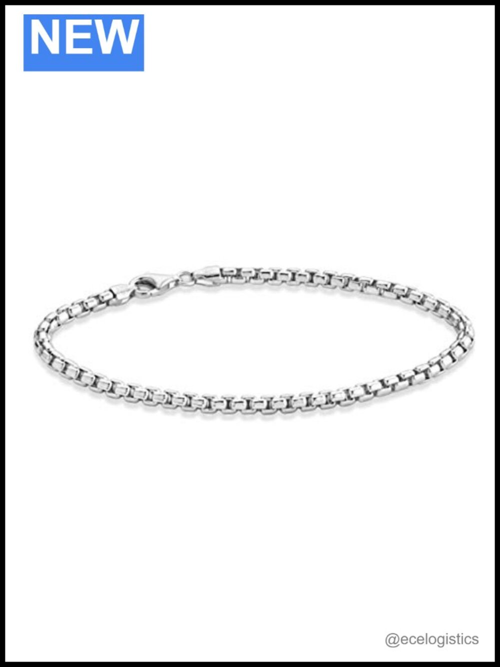 Italian 925 Sterling Silver 3.5mm Box Chain Bracelet Unisex 8"